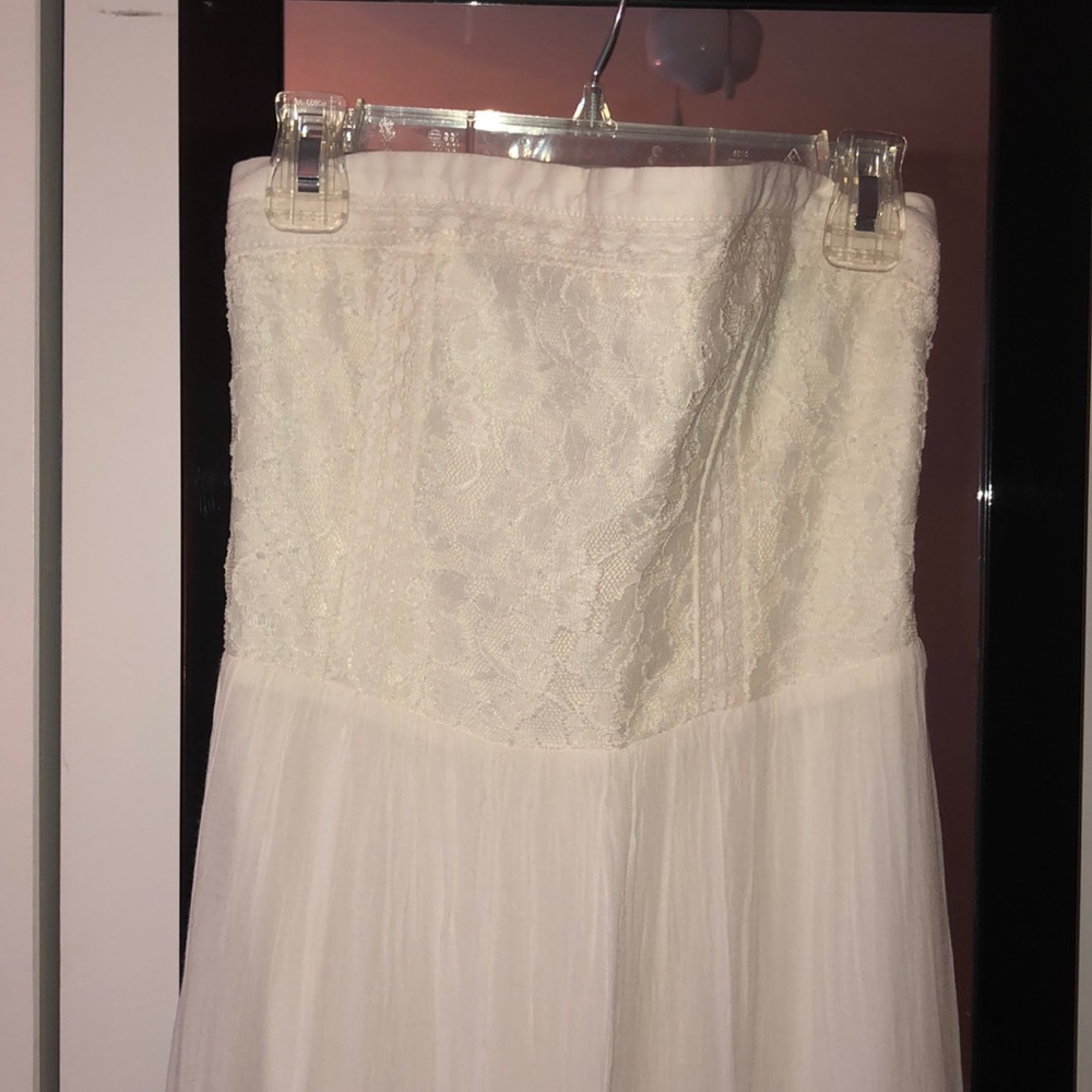 White lace Maxi strapless dress